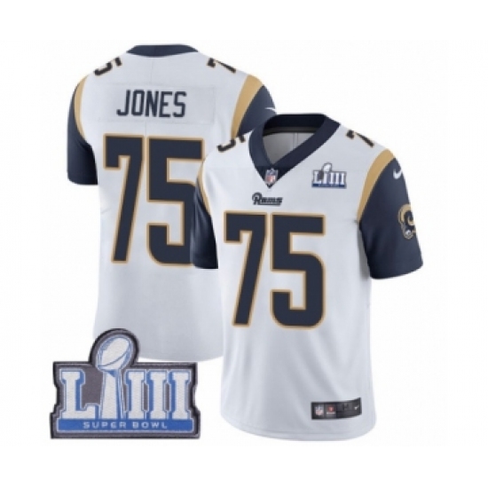Men's Nike Los Angeles Rams #75 Deacon Jones White Vapor Untouchable Limited Player Super Bowl LIII Bound NFL Jersey - Ujersey