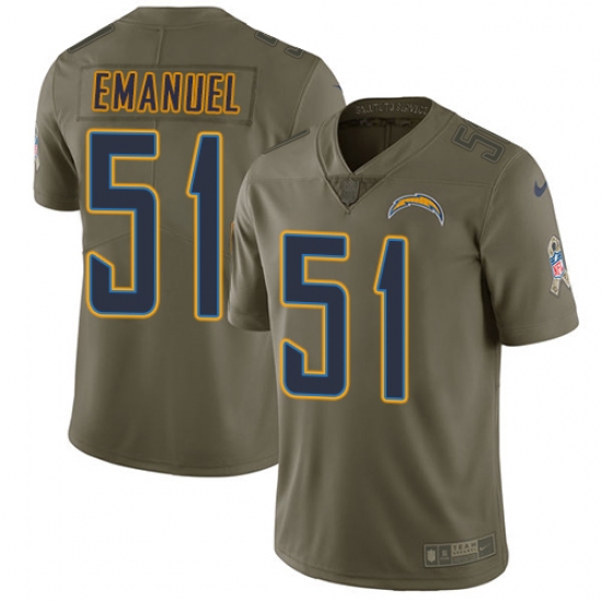 Youth Nike Los Angeles Chargers #51 Kyle Emanuel Limited Olive 2017 Salute to Service NFL Jersey - Ujersey