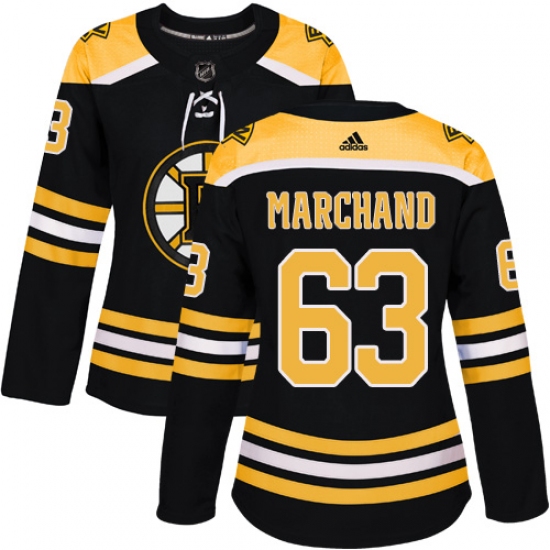 Women's Adidas Boston Bruins #63 Brad Marchand Authentic Black Home NHL Jersey - Ujersey