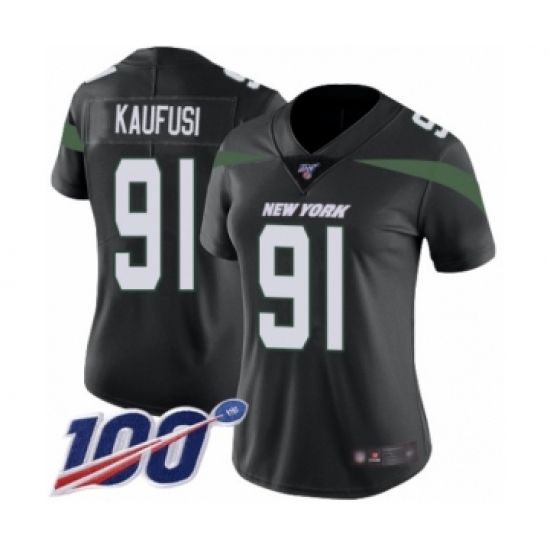 Women's New York Jets #91 Bronson Kaufusi Black Alternate Vapor Untouchable Limited Player 100th Season Football Jersey - Ujersey