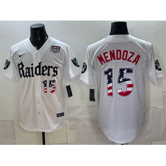 Men's Las Vegas Raiders #15 Fernando Mendoza White USA 250 Fourth of July 'Gothic Sin City Shadows Edition' Vapor Limited Stitched Baseball Jersey - Ujersey