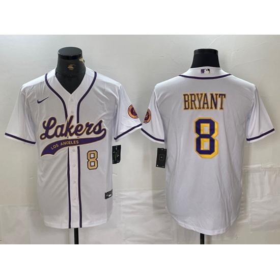 Men's Los Angeles Lakers #8 Kobe Bryant White Cool Base Stitched Baseball Jerseys - Ujersey