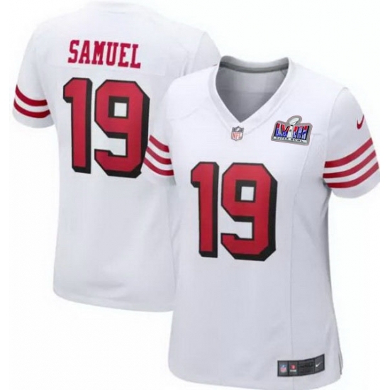 Women's San Francisco 49ers #19 Deebo Samuel White Throwback 2023 F U S E Vapor Untouchable Limited Stitched Football 2024 Super Bowl LVIII Jersey - Ujersey