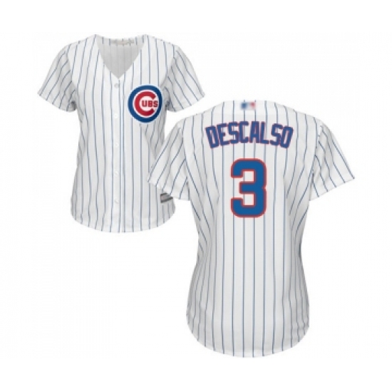 Women's Chicago Cubs #3 Daniel Descalso Authentic White Home Cool Base Baseball Jersey - Ujersey