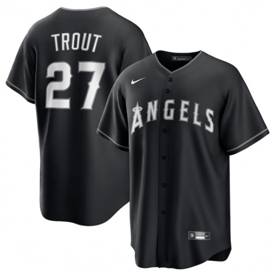Men's Los Angeles Angels #27 Mike Trout Black Lights Out Limited Stitched Baseball Jersey - Ujersey