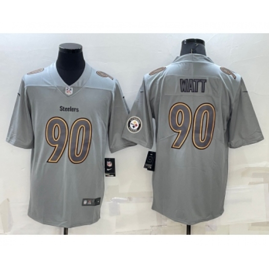 Men's Pittsburgh Steelers #90 TJ Watt LOGO Grey Atmosphere Fashion 2022 Vapor Untouchable Stitched Limited Jersey - Ujersey