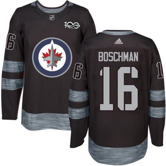 Men's Adidas Winnipeg Jets #16 Laurie Boschman Authentic Black 1917-2017 100th Anniversary NHL Jersey - Ujersey