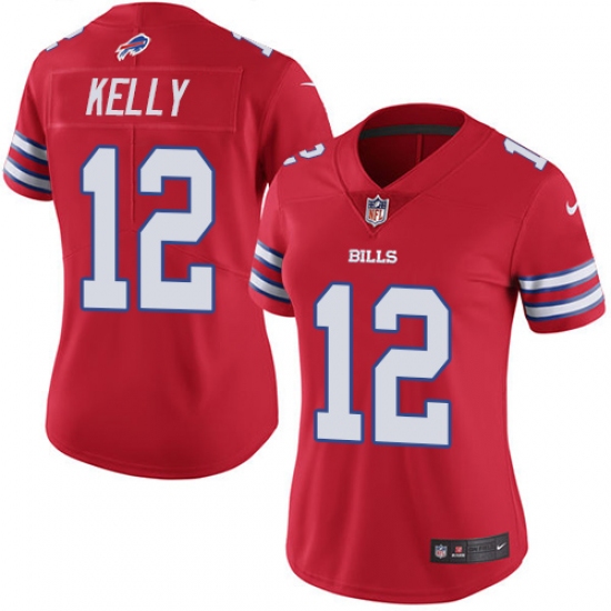 Women's Nike Buffalo Bills #12 Jim Kelly Limited Red Rush Vapor Untouchable NFL Jersey - Ujersey