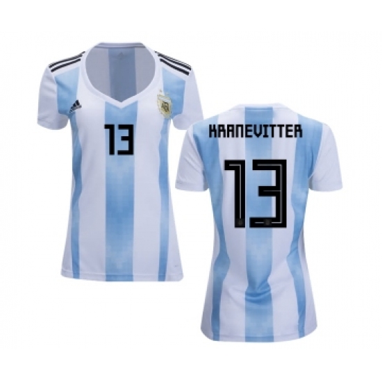 Women's Argentina #13 Kranevitter Home Soccer Country Jersey