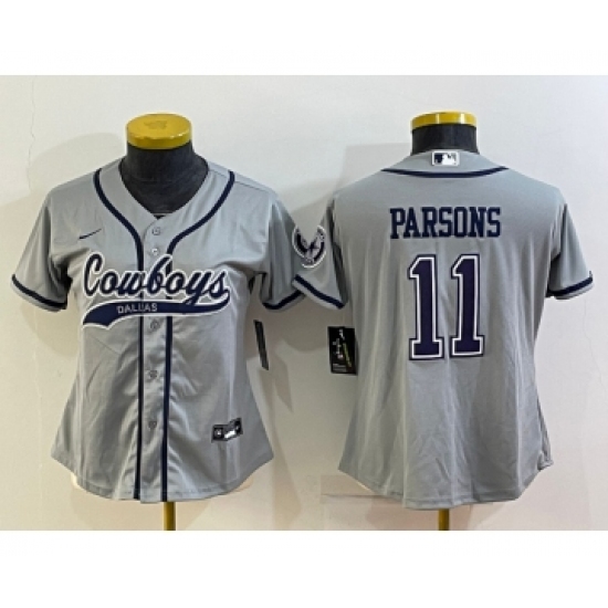 Women's Dallas Cowboys #11 Micah Parsons Grey With Patch Cool Base Stitched Baseball Jersey - Ujersey
