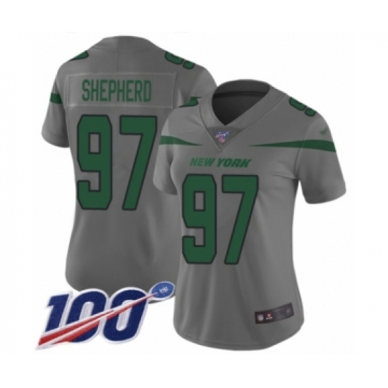 Women's New York Jets #97 Nathan Shepherd Limited Gray Inverted Legend 100th Season Football Jersey - Ujersey
