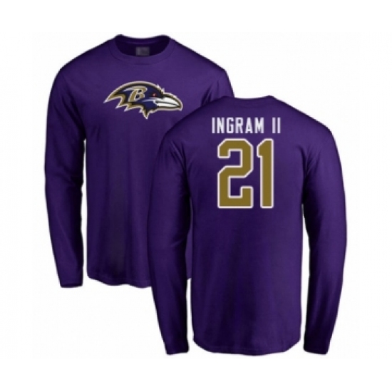 Football Baltimore Ravens #21 Mark Ingram II Purple Name & Number Logo Long Sleeve T-Shirt - Ujersey