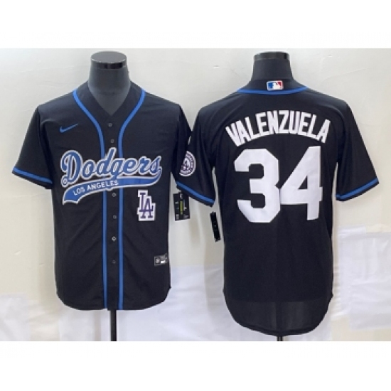 Men's Los Angeles Dodgers #34 Fernando Valenzuela Black Cool Base Stitched Baseball Jersey1 - Ujersey