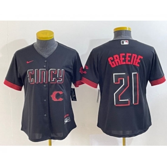 Women's Cincinnati Reds #21 Hunter Greene Black 2023 City Connect Cool Base Stitched Jersey - Ujersey