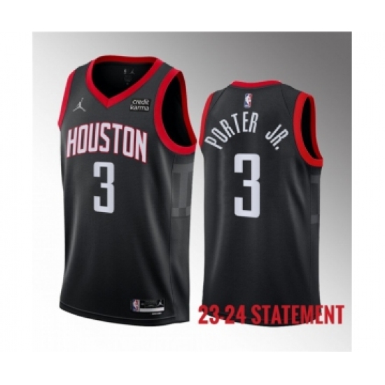 Men's Houston Rockets #3 Kevin Porter Jr. Black 2023 Statement Edition Stitched Basketball Jersey - Ujersey