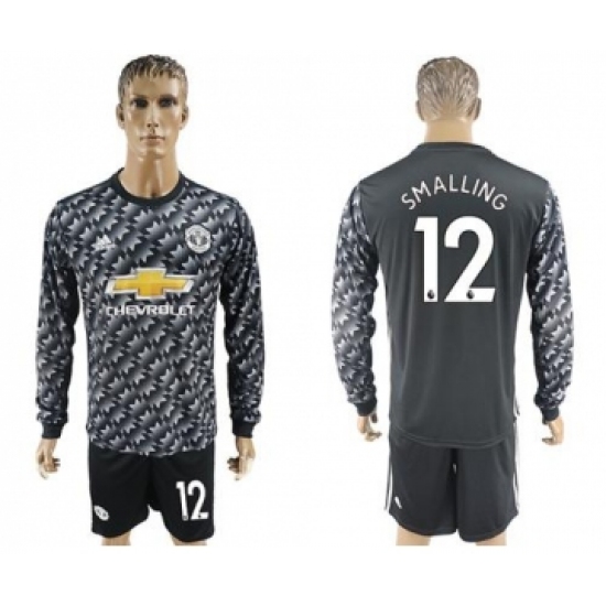 Manchester United #12 Smalling Black Long Sleeves Soccer Club Jersey