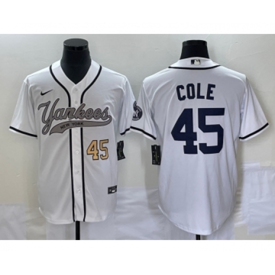 Men's New York Yankees #45 Gerrit Cole Number White Cool Base Stitched Baseball Jersey - Ujersey