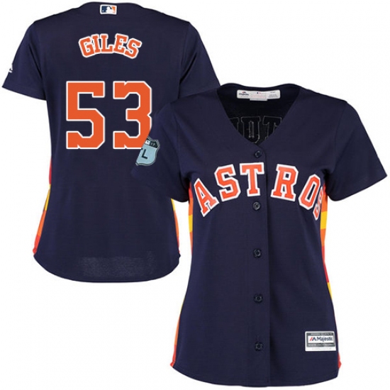 Women's Majestic Houston Astros #53 Ken Giles Authentic Navy Blue Alternate Cool Base MLB Jersey - Ujersey