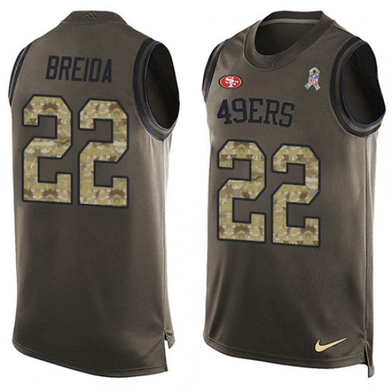 Men's Nike San Francisco 49ers #22 Matt Breida Limited Green Salute to Service Tank Top NFL Jersey - Ujersey
