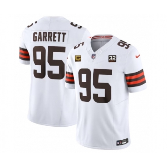 Men's Nike Cleveland Browns #95 Myles Garrett White 2023 F.U.S.E. 4-Star C And Jim Brown Memorial Vapor Untouchable Jersey - Ujersey