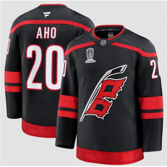 Men's Carolina Hurricanes #20 Sebastian Aho Black 2026 Stanley Cup Champions Home Stitched Jersey - Ujersey