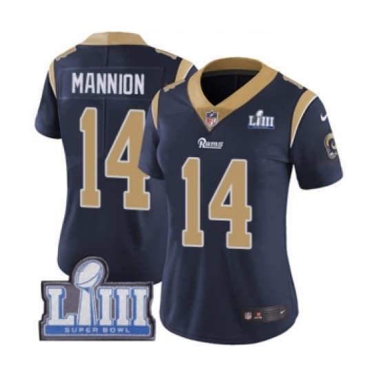 Women's Nike Los Angeles Rams #14 Sean Mannion Navy Blue Team Color Vapor Untouchable Limited Player Super Bowl LIII Bound NFL Jersey - Ujersey