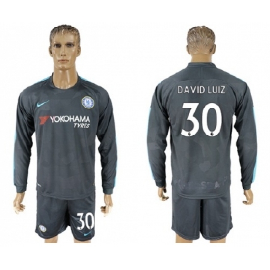 Chelsea #30 David Luiz Sec Away Long Sleeves Soccer Club Jersey