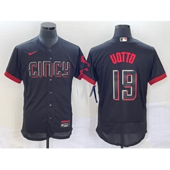Men's Cincinnati Reds #19 Joey Votto Black 2023 City Connect Flex Base Stitched Jersey 1 - Ujersey