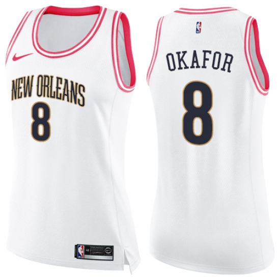 Women's Nike New Orleans Pelicans #8 Jahlil Okafor Swingman White Pink Fashion NBA Jersey - Ujersey
