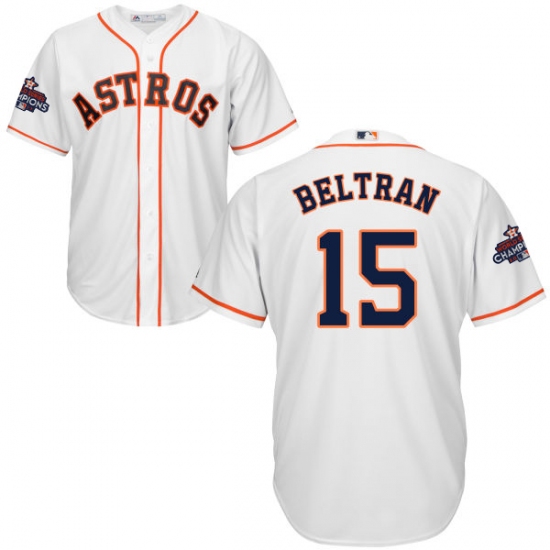 Men's Majestic Houston Astros #15 Carlos Beltran Replica White Home 2017 World Series Champions Cool Base MLB Jersey - Ujersey