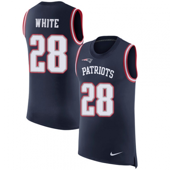 Men's Nike New England Patriots #28 James White Limited Navy Blue Rush Player Name & Number Tank Top NFL Jersey - Ujersey