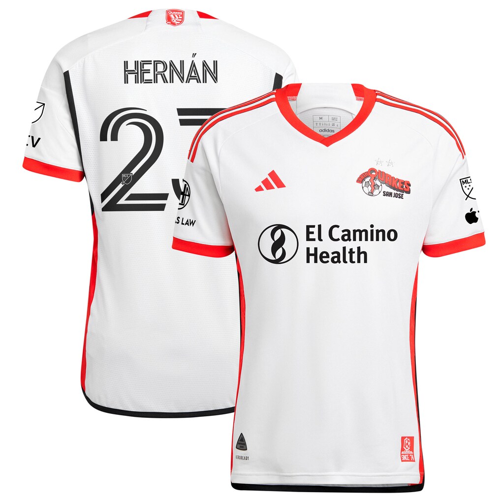 Men's San Jose Earthquakes Hernán López adidas White 2025 The 50 Kit Authentic Player Jersey - Ujersey