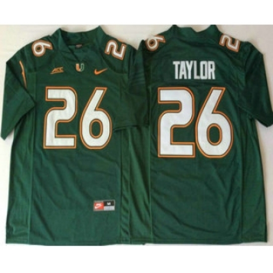 Men's Miami Hurricanes #26 Sean Taylor Green Stitched NCAA Nike College Football Jersey