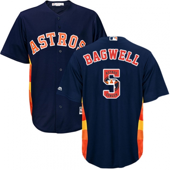 Men's Majestic Houston Astros #5 Jeff Bagwell Authentic Navy Blue Team Logo Fashion Cool Base MLB Jersey - Ujersey