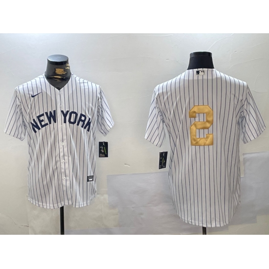 Men's New York Yankees #2 Derek Jeter White Pinstripe Without Name Fashion Cool Base Jersey - Ujersey