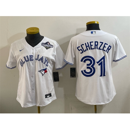 Youth Toronto Blue Jays #31 Max Scherzer White 2025 World Series Cool Base Stitched Baseball Jersey - Ujersey
