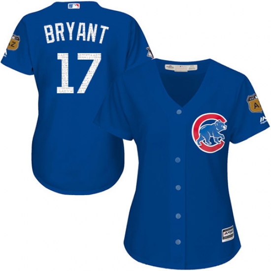 Women's Majestic Chicago Cubs #17 Kris Bryant Authentic Royal Blue 2017 Spring Training Cool Base MLB Jersey - Ujersey