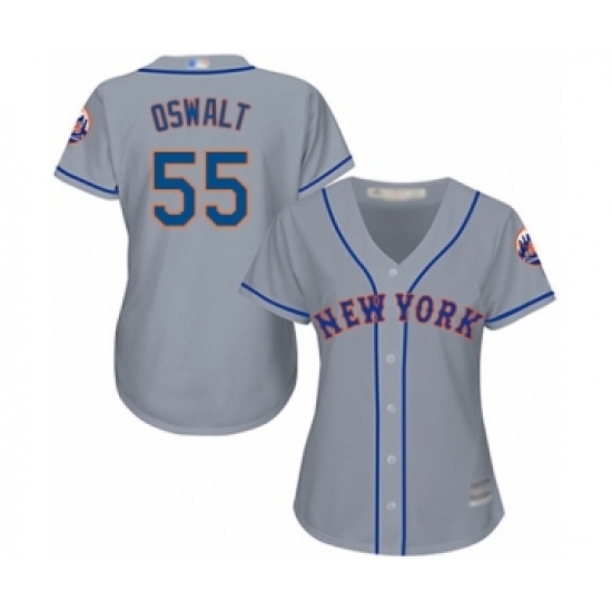 Women's New York Mets #55 Corey Oswalt Authentic Grey Road Cool Base Baseball Player Jersey - Ujersey