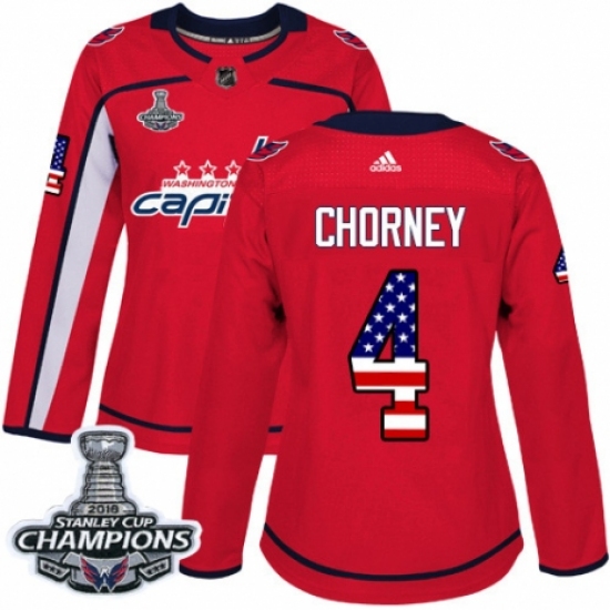 Women's Adidas Washington Capitals #4 Taylor Chorney Authentic Red USA Flag Fashion 2018 Stanley Cup Final Champions NHL Jersey - Ujersey