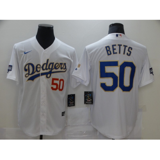 Men's Nike Los Angeles Dodgers #50 Mookie Betts White Champions Authentic Jersey - Ujersey