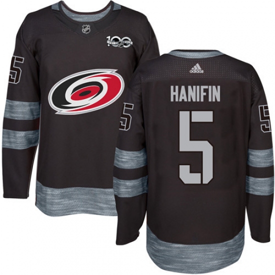 Men's Adidas Carolina Hurricanes #5 Noah Hanifin Premier Black 1917-2017 100th Anniversary NHL Jersey - Ujersey