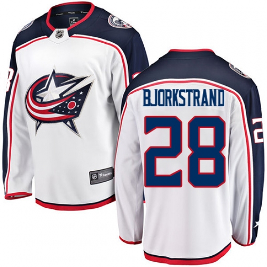 Men's Columbus Blue Jackets #28 Oliver Bjorkstrand Fanatics Branded White Away Breakaway NHL Jersey - Ujersey