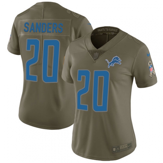 Women's Nike Detroit Lions #20 Barry Sanders Limited Olive 2017 Salute to Service NFL Jersey - Ujersey
