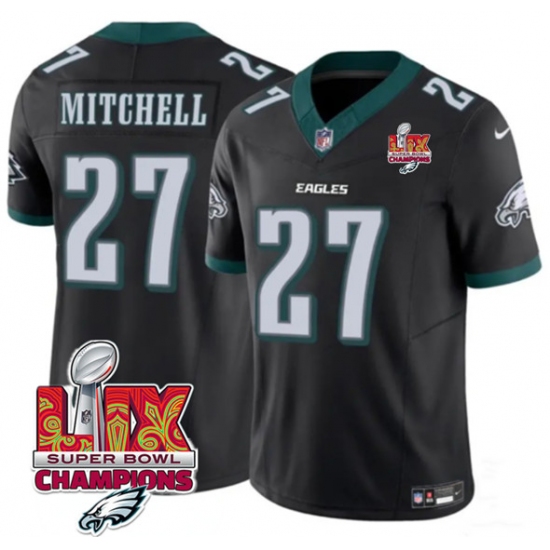 Men's Philadelphia Eagles #27 Quinyon Mitchell Black 2025 Eagles Logo Super Bowl LIX New F.U.S.E. Vapor Untouchable Limited Football Stitched Jersey - Ujersey