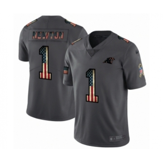 Men's Carolina Panthers #1 Cam Newton Limited Black USA Flag 2019 Salute To Service Football Jersey - Ujersey