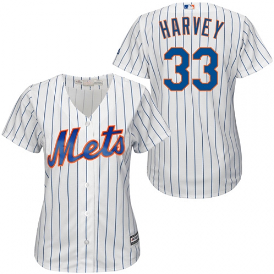 Women's Majestic New York Mets #33 Matt Harvey Authentic White/Blue Strip MLB Jersey - Ujersey