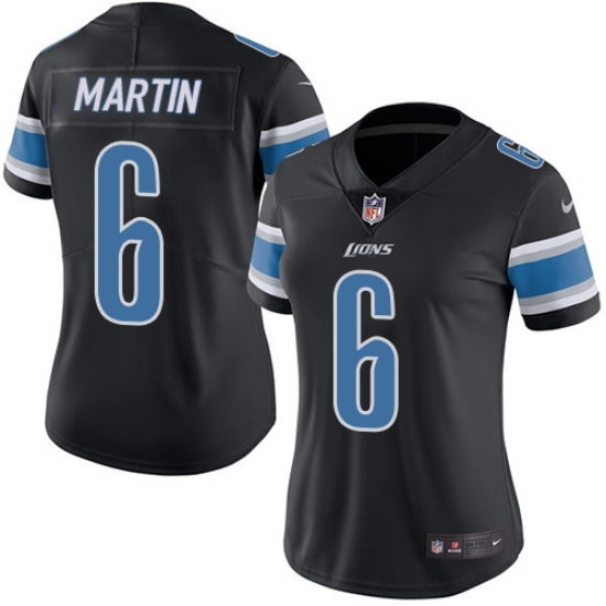 Women's Nike Detroit Lions #6 Sam Martin Limited Black Rush Vapor Untouchable NFL Jersey - Ujersey