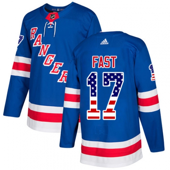 Youth Adidas New York Rangers #17 Jesper Fast Authentic Royal Blue USA Flag Fashion NHL Jersey - Ujersey