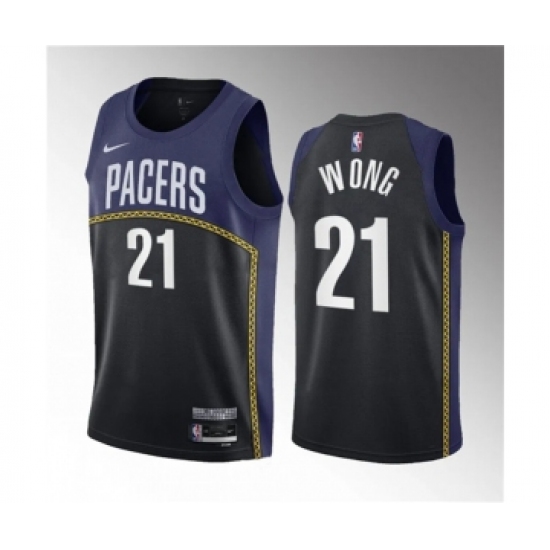 Men's Indiana Pacers #21 Isaiah Wong Blue 2023 Draft City Edition Stitched Basketball Jersey - Ujersey