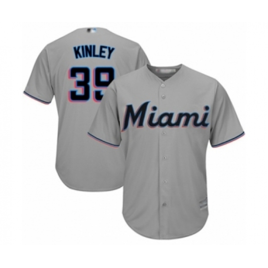Youth Miami Marlins #39 Tyler Kinley Authentic Grey Road Cool Base Baseball Player Jersey - Ujersey
